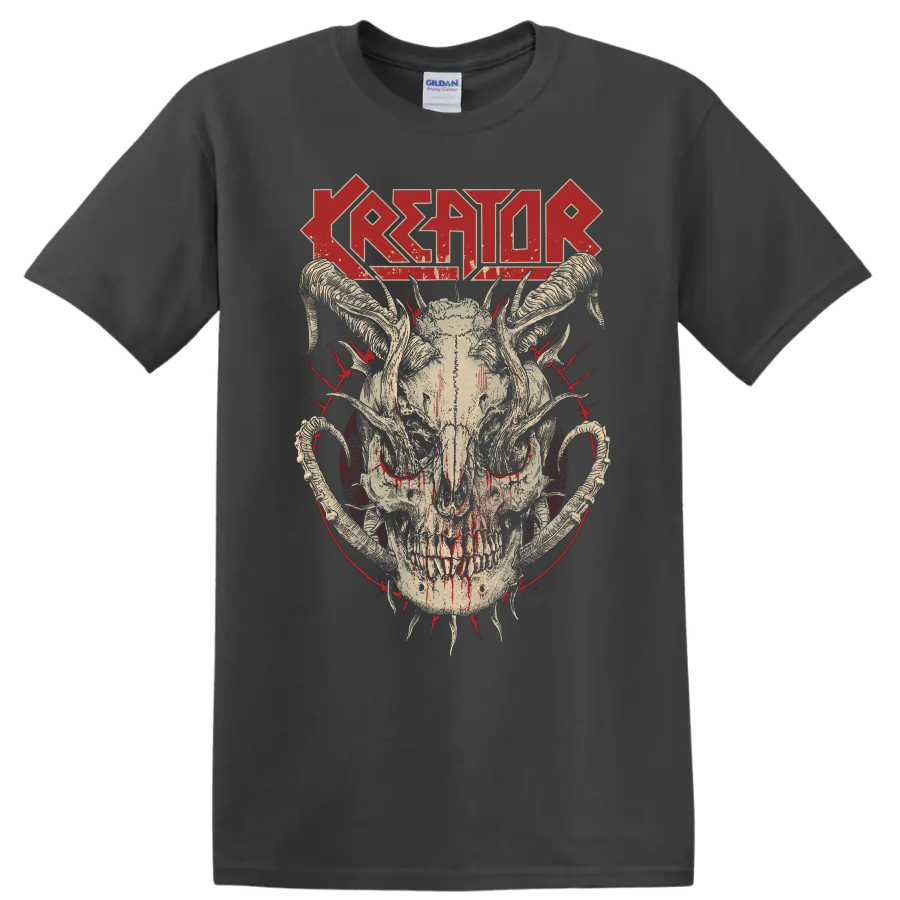 KREATOR wordmark with distressed skull and horns graphic print - Charcoal