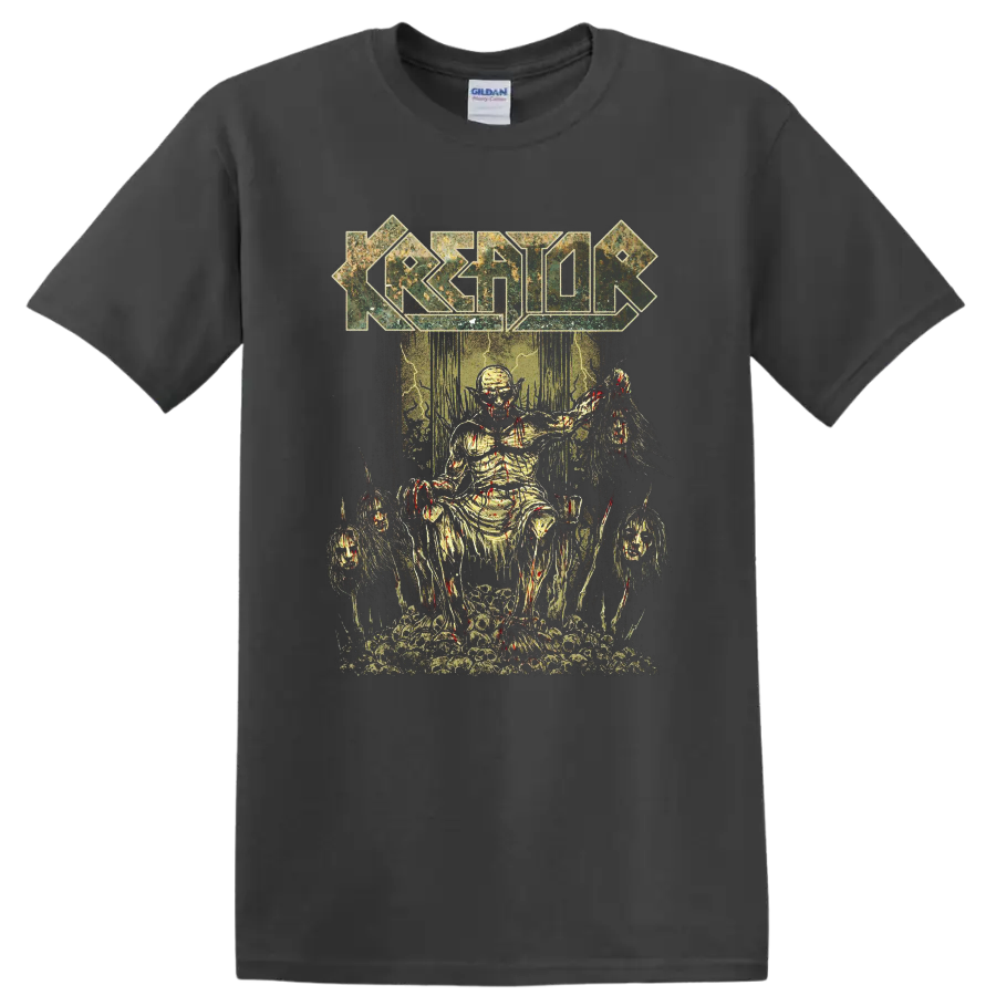 Kreator logo over horror metal throne scene graphic on T - Charcoal