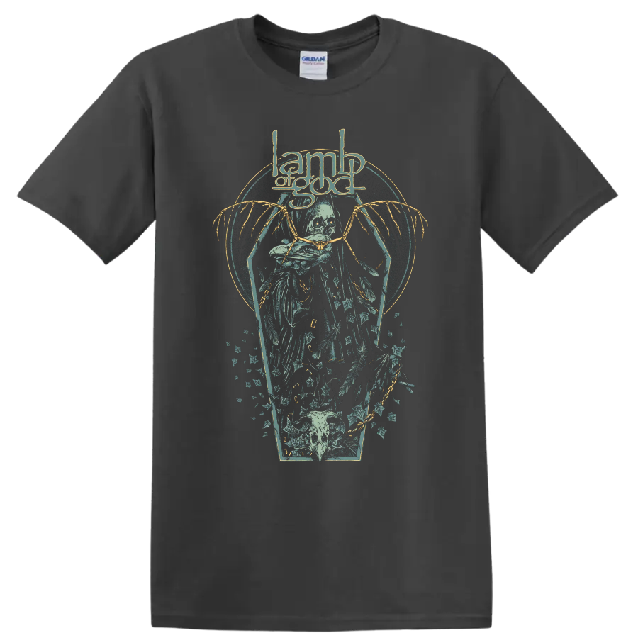 Lamb of God gothic skull and winged metal graphic T - Charcoal