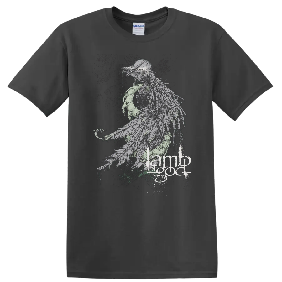 Dark raven metal graphic with Lamb of God text on black - Charcoal