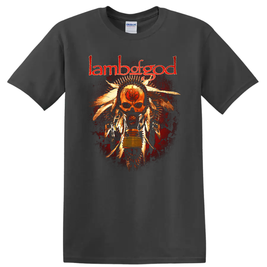 Lamb of God skull and feathers rock metal graphic print - Charcoal