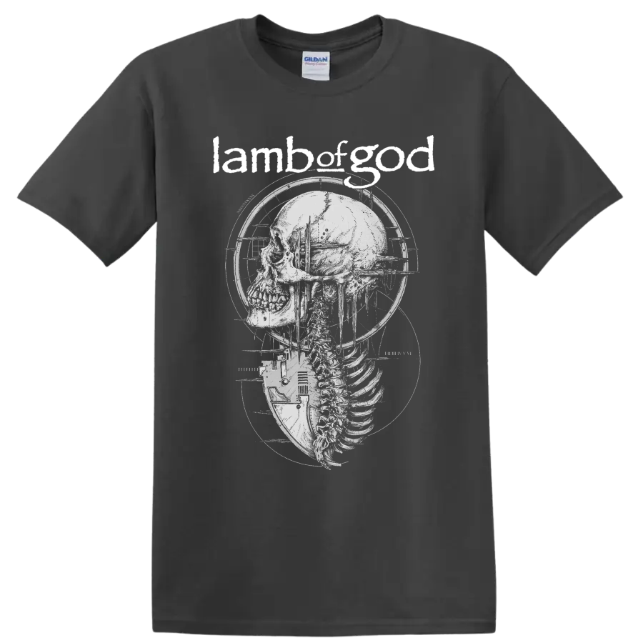 Lamb of God skull and skeleton graphic metal band - Charcoal