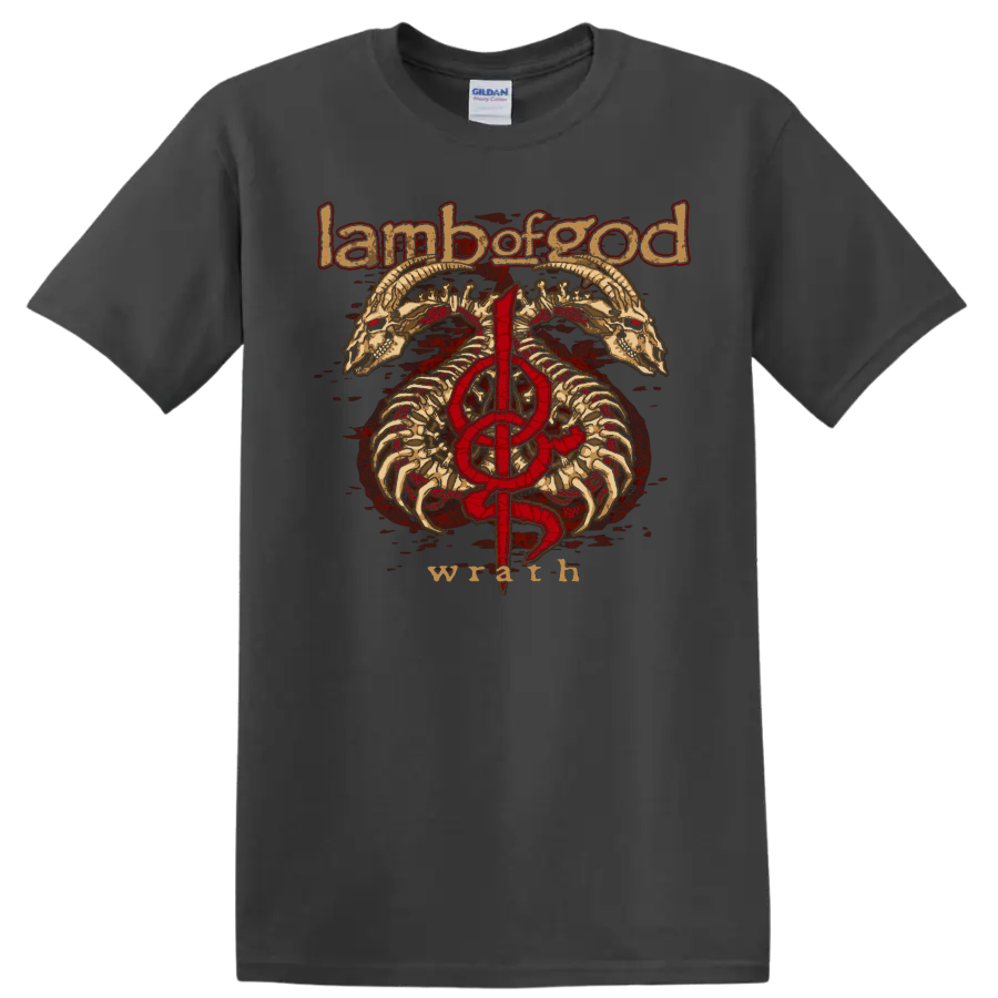 Lamb of God skull and bones graphic print T Shirt with red - Charcoal