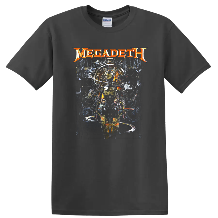 Megadeth logo with dark industrial sci-fi graphic print T - Charcoal