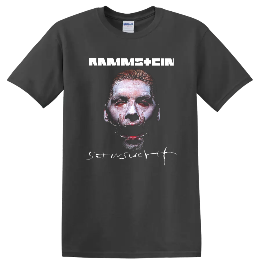 Rammstein rock metal graphic print T shirt with bold portrait and dark - Charcoal
