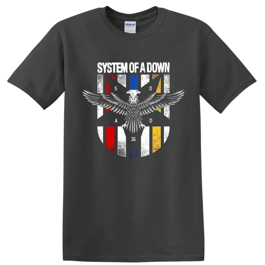 Distressed System of a Down eagle graphic print T - Charcoal