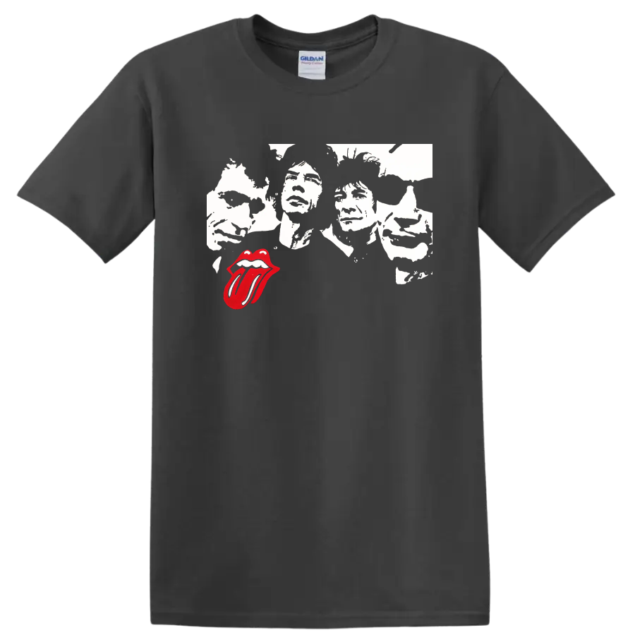 The Rolling Stones graphic tee with black and white faces and red tongue - Charcoal