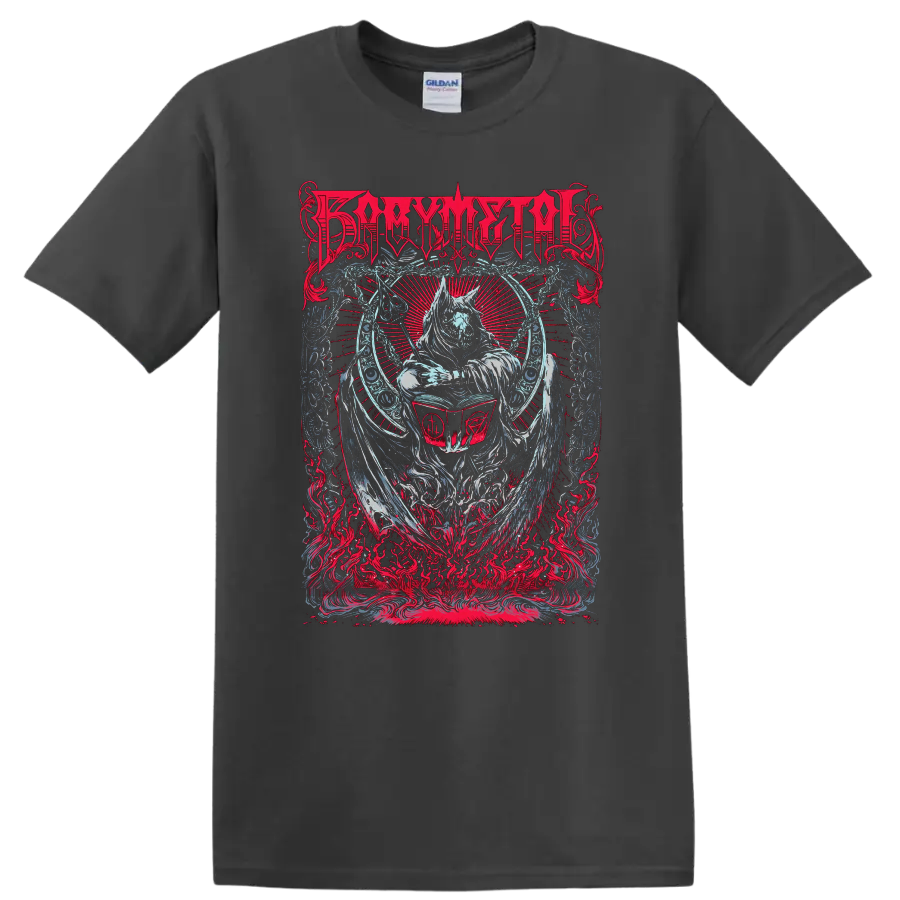 BABYMETAL wolf warrior in gothic red flame artwork with radiant rays on a Charcoal T Shirt