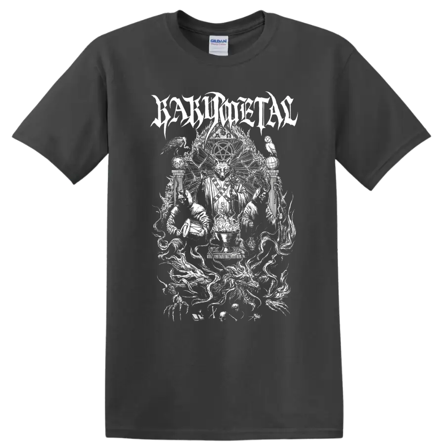 BABYMETAL wolf ritual illustration with pentagram, flames, birds, and gothic linework on a Charcoal T Shirt