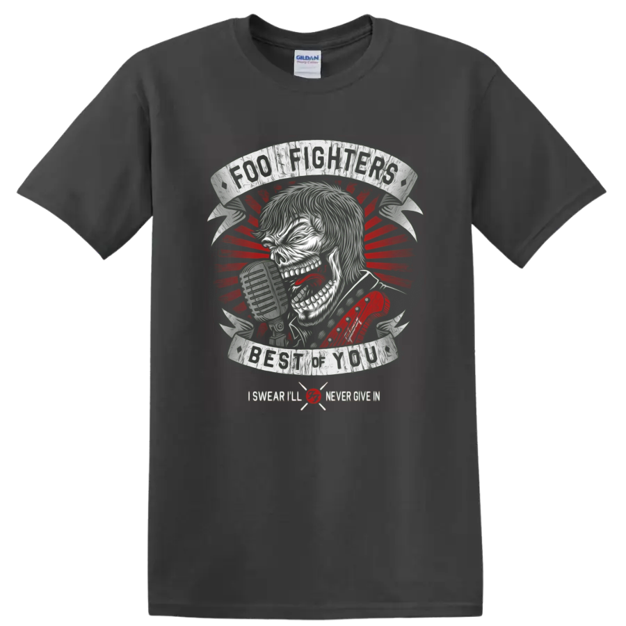 Foo Fighters Taylor Hawkins skull singer with microphone and Best of You text on a Charcoal T Shirt