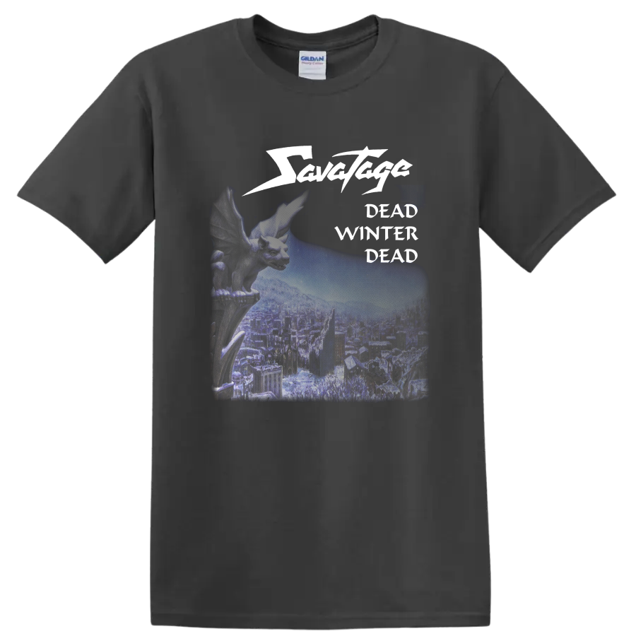 Savatage Dead Winter Dead winged creature and wintry city metal graphic on a Charcoal T Shirt