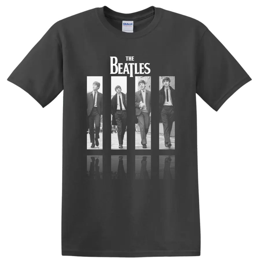 The Beatles retro rock band logo-inspired graphic on a Charcoal T Shirt