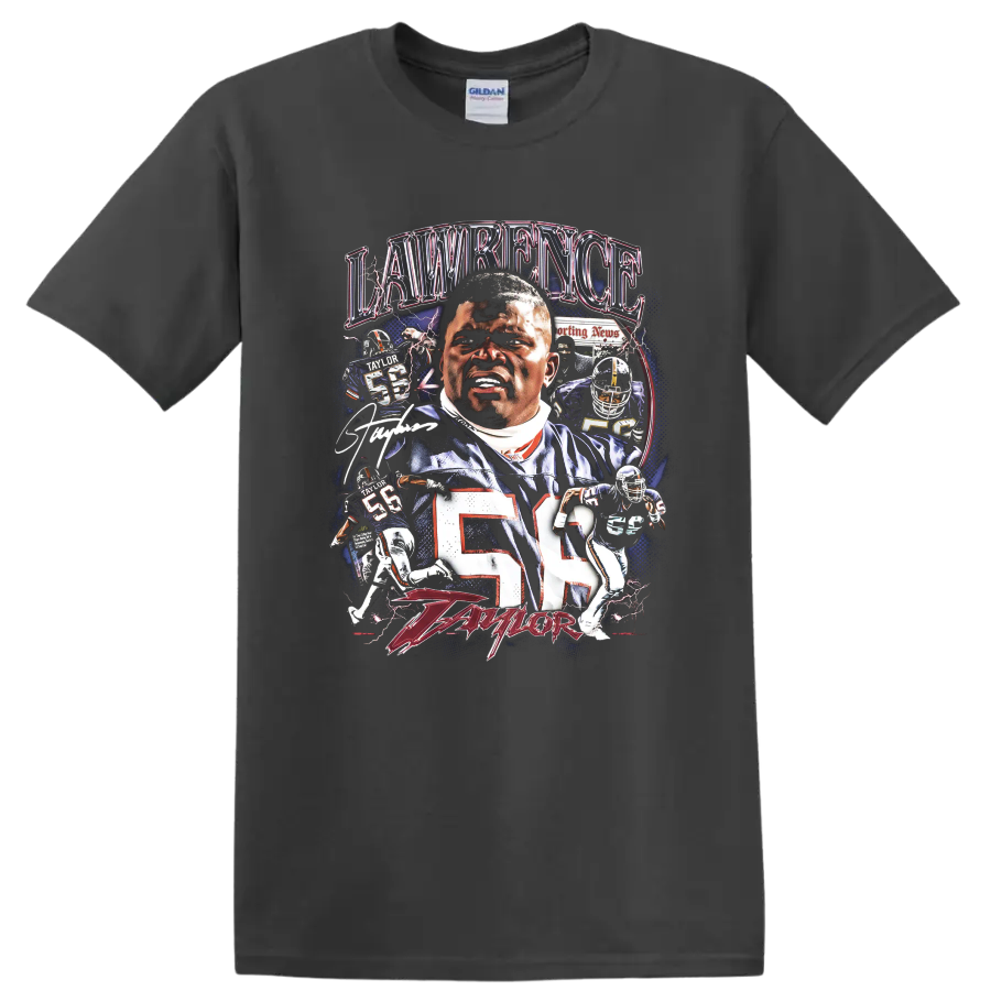 Lawrence Taylor New York Giants number 56 football collage with lightning and action art on a Charcoal T Shirt