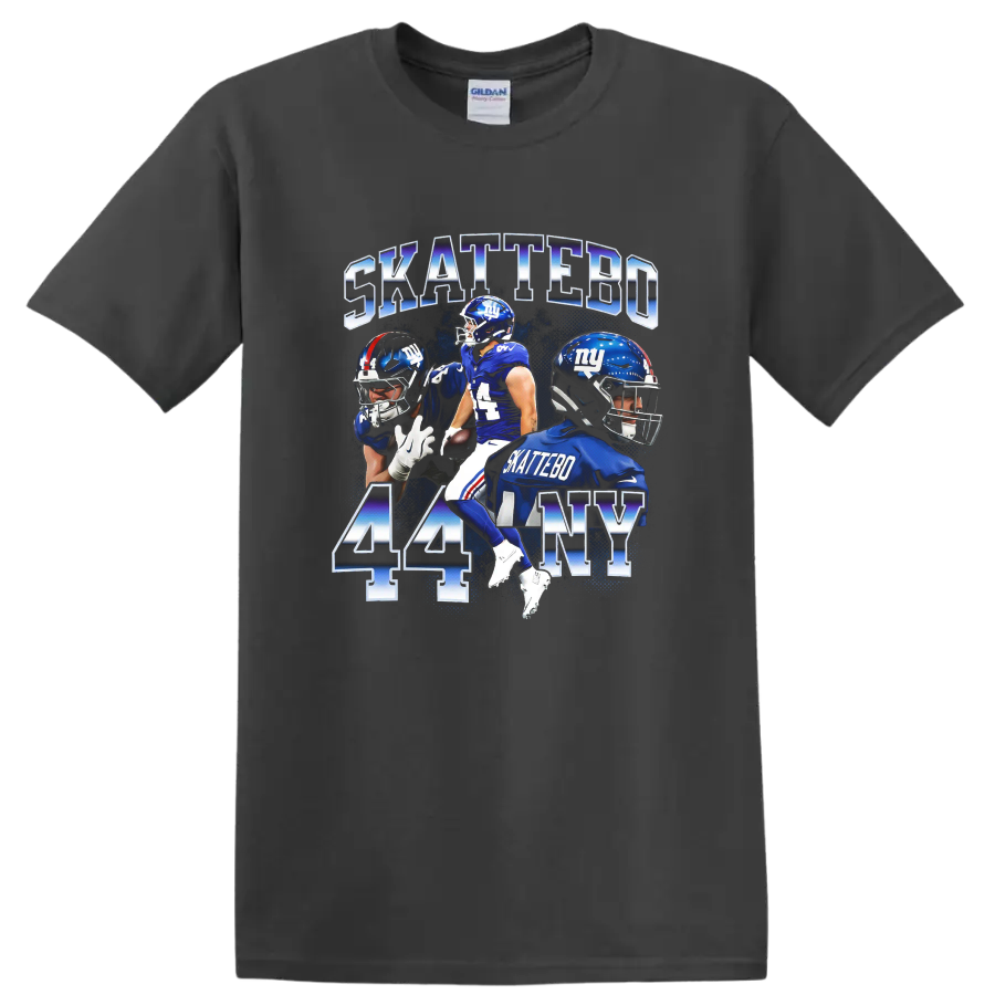 Cam Skattebo New York Giants 44 football player collage with SKATTEBO lettering on a Charcoal T Shirt