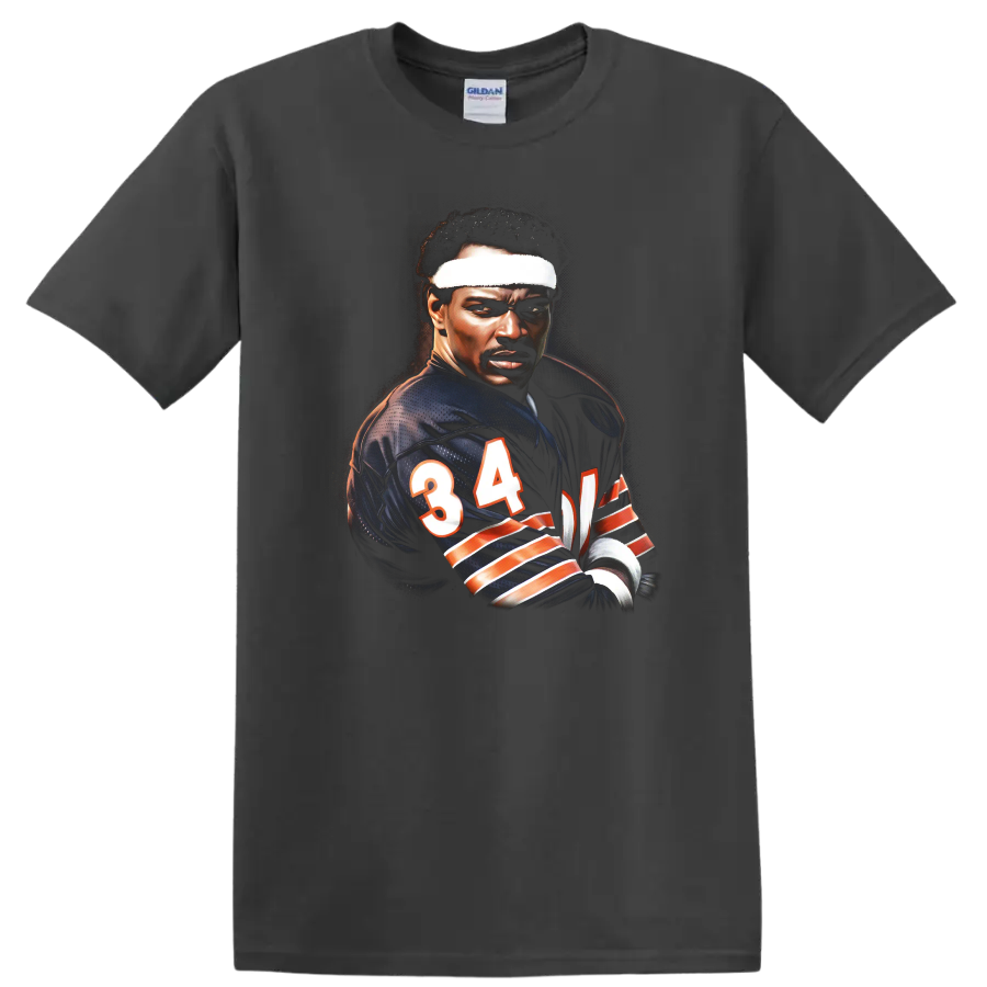 Walter Payton Chicago Bears number 34 football portrait in dramatic painterly style on a Charcoal T Shirt