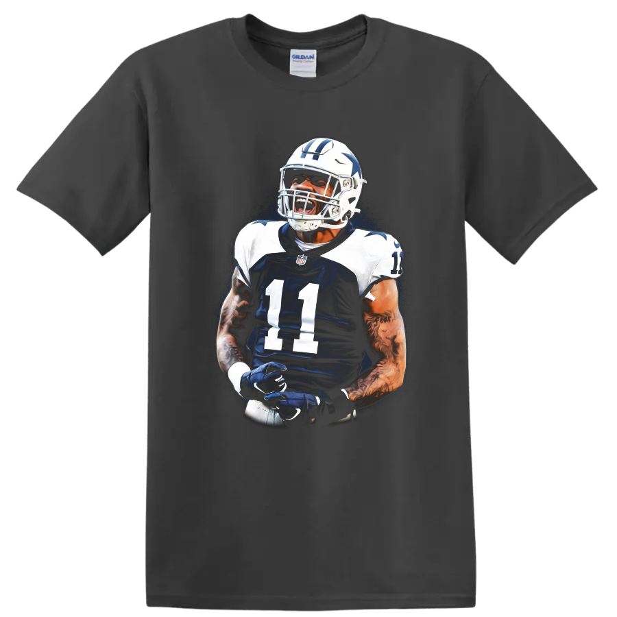 Micah Parsons Dallas Cowboys number 11 football action portrait graphic on a Charcoal T Shirt