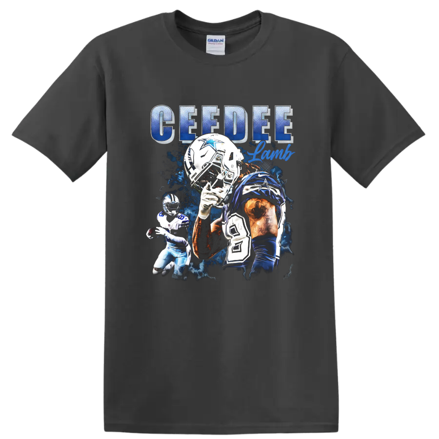 CeeDee Lamb Dallas Cowboys number 88 football collage with CEEDEE Lamb lettering on a Charcoal T Shirt