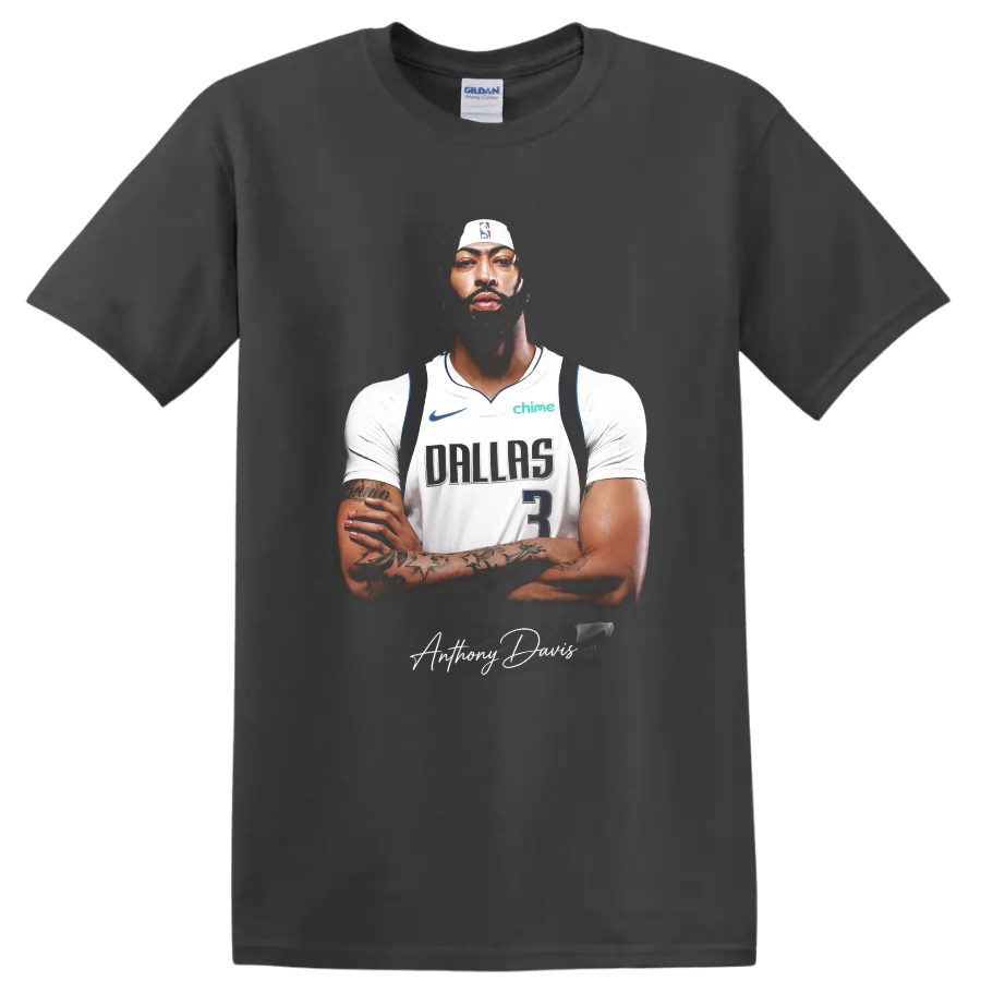 Cooper Flagg Dallas Mavericks basketball player portrait with signature-style script on a Charcoal T Shirt
