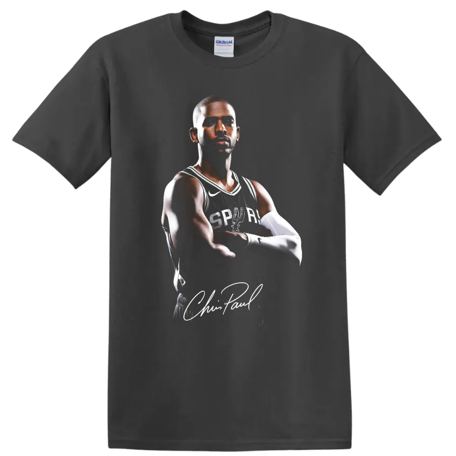 Chris Paul San Antonio Spurs basketball portrait with signature-style text on a Charcoal T Shirt