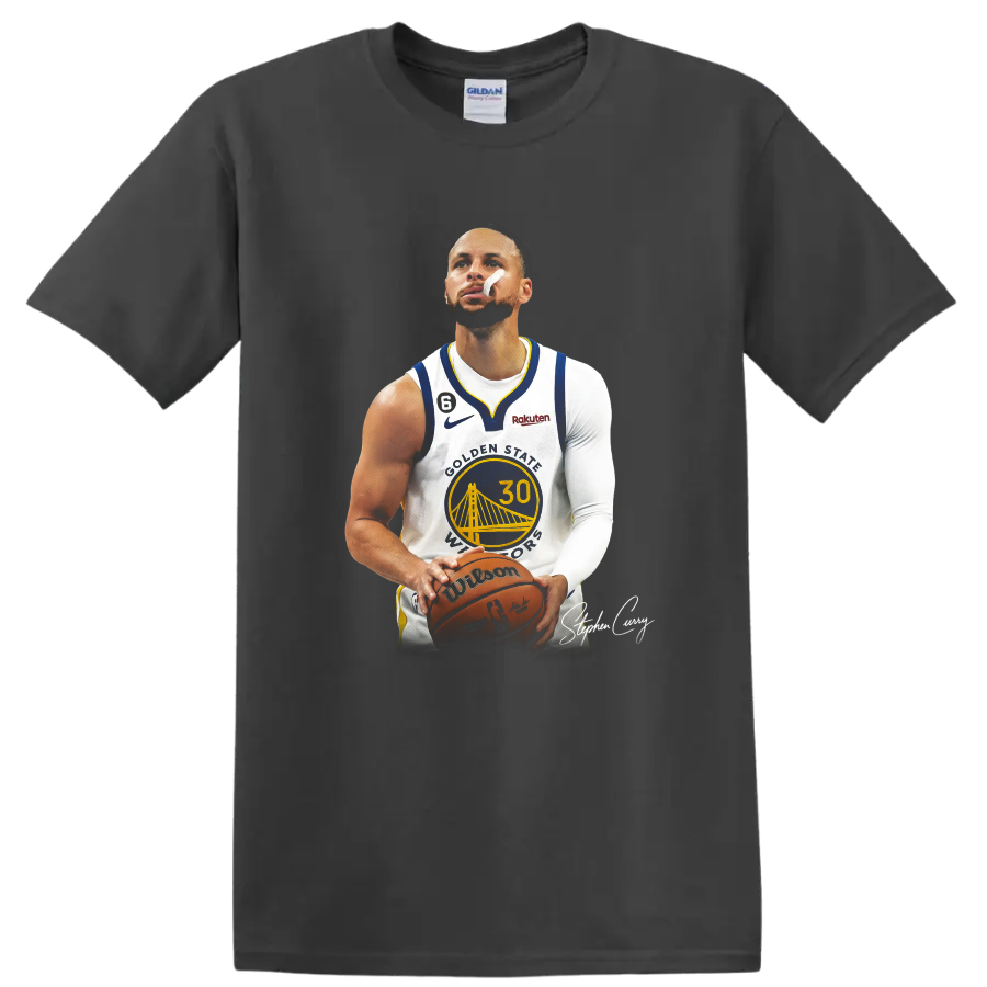 Stephen Curry Golden State Warriors number 30 basketball player portrait on a Charcoal T Shirt