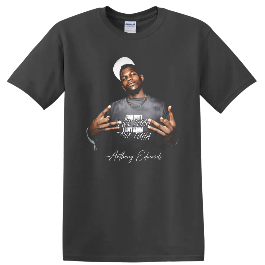 Anthony Edwards Minnesota Timberwolves portrait with layered lettering and on a Charcoal T Shirt