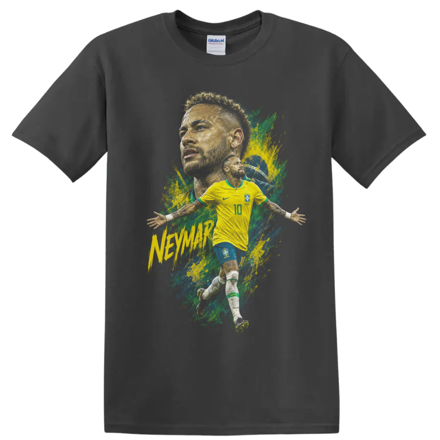 Neymar Brazil soccer player action graphic print on a Charcoal T Shirt