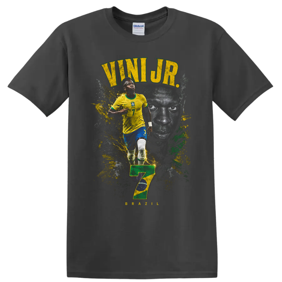 Vinícius Júnior Brazil soccer graphic with VINI JR. text and number 7 on a Charcoal T Shirt