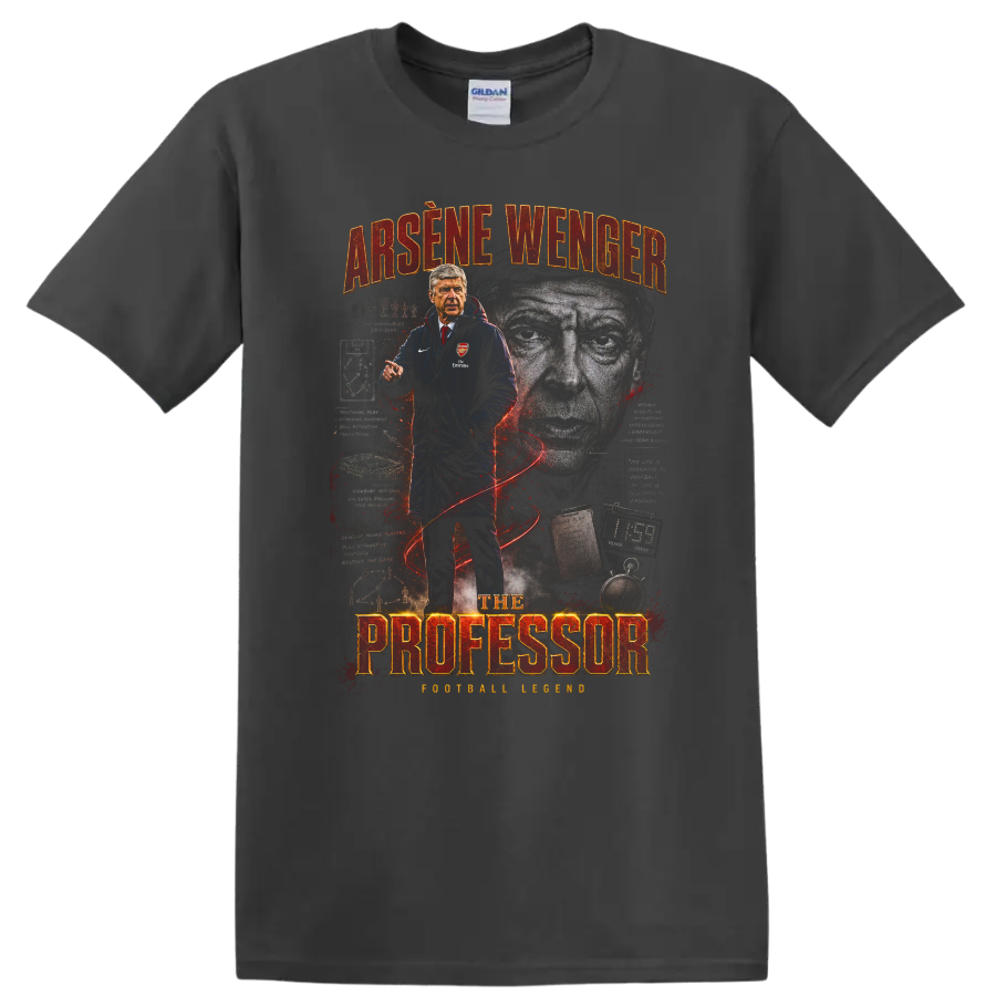 Arsene Wenger The Professor vintage soccer coach graphic print on a Charcoal T Shirt