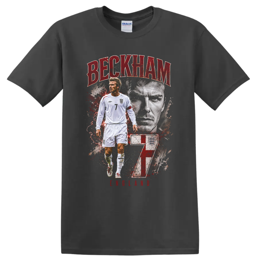 David Beckham England number 7 soccer portrait graphic on a Charcoal T Shirt