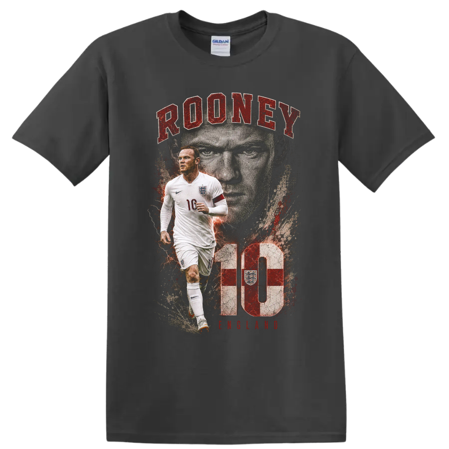 Wayne Rooney England soccer graphic with portrait and number 10 on a Charcoal T Shirt