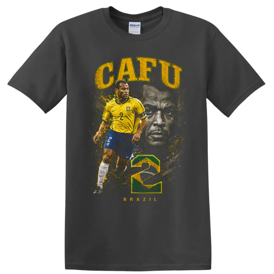 Cafu Brazil soccer player retro graphic with CAFU text and number 2 on a Charcoal T Shirt