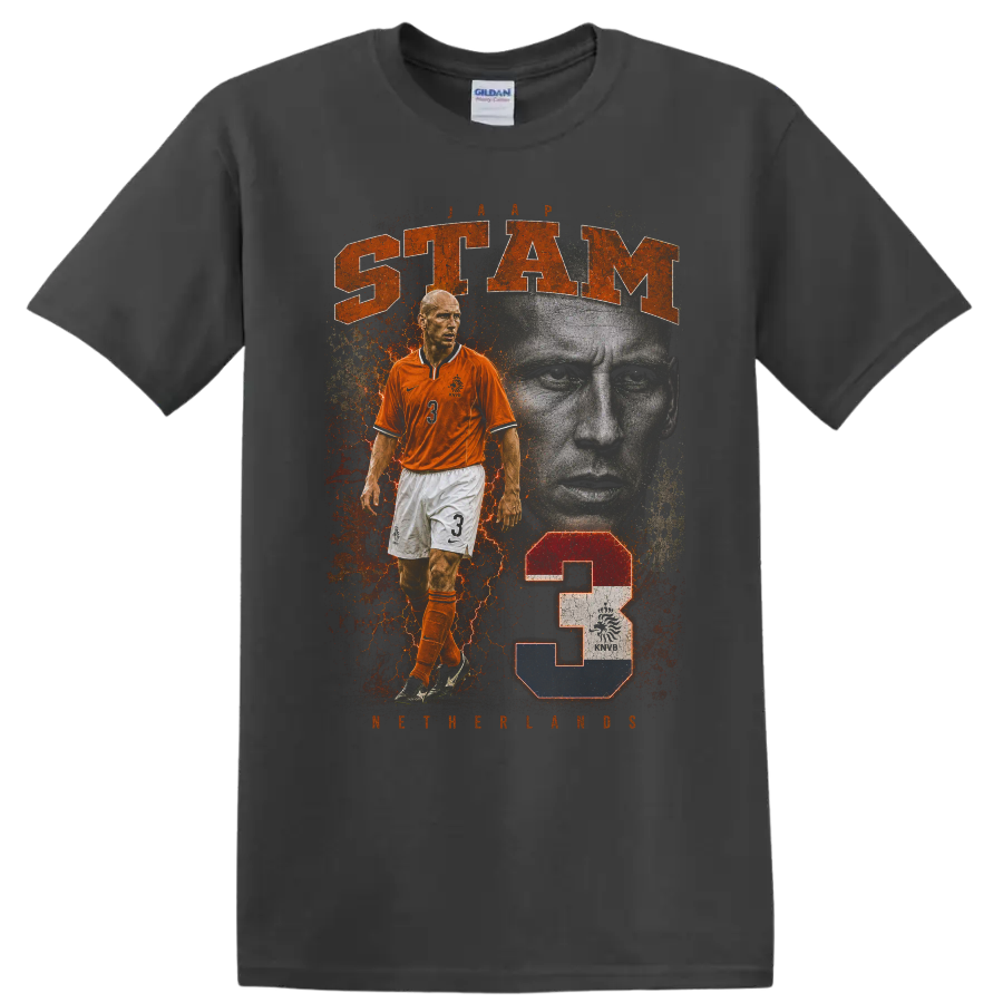 Wesley Sneijder Netherlands soccer collage with STAM text on a Charcoal T Shirt