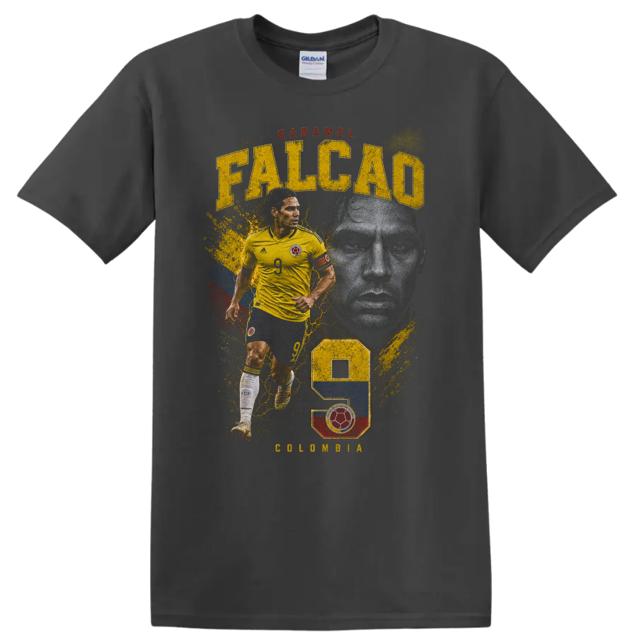 Radamel Falcao Colombia soccer graphic with FALCAO text and number 9 on a Charcoal T Shirt