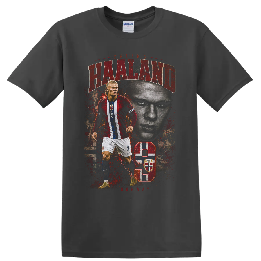 Erling Haaland Norway soccer player graphic with number 9 on a Charcoal T Shirt