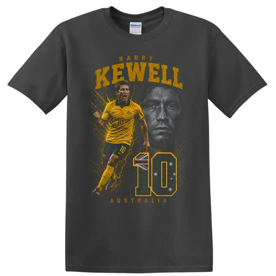 Harry Kewell Australia soccer graphic with KEWELL and number 10 on a Charcoal T Shirt