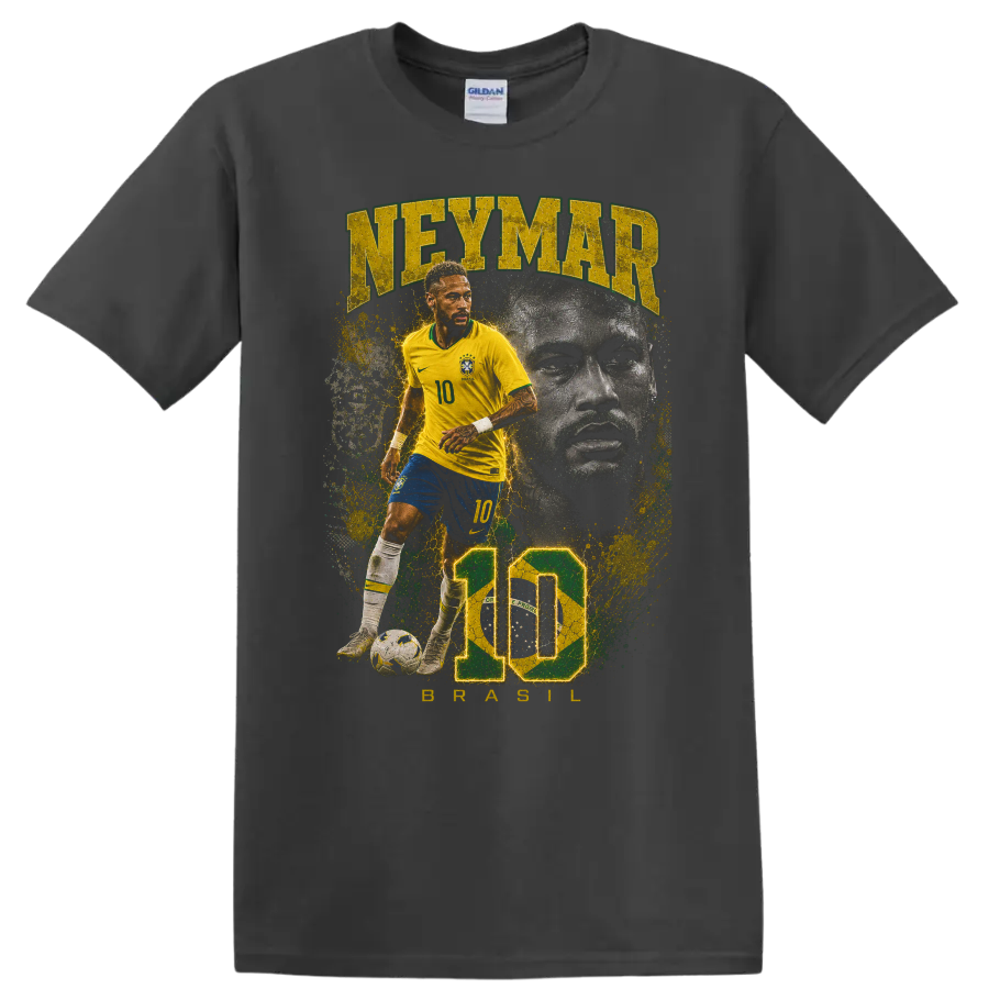 Neymar Jr Brazil soccer player number 10 portrait graphic on a Charcoal T Shirt