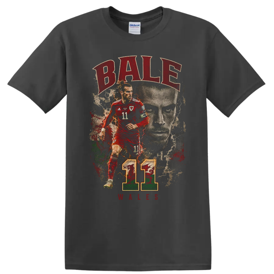 Gareth Bale Wales soccer graphic with BALE, WALES, and number 11 on a Charcoal T Shirt