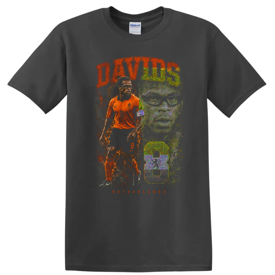 Edgar Davids Netherlands soccer player retro graphic with DAVIDS text on a Charcoal T Shirt