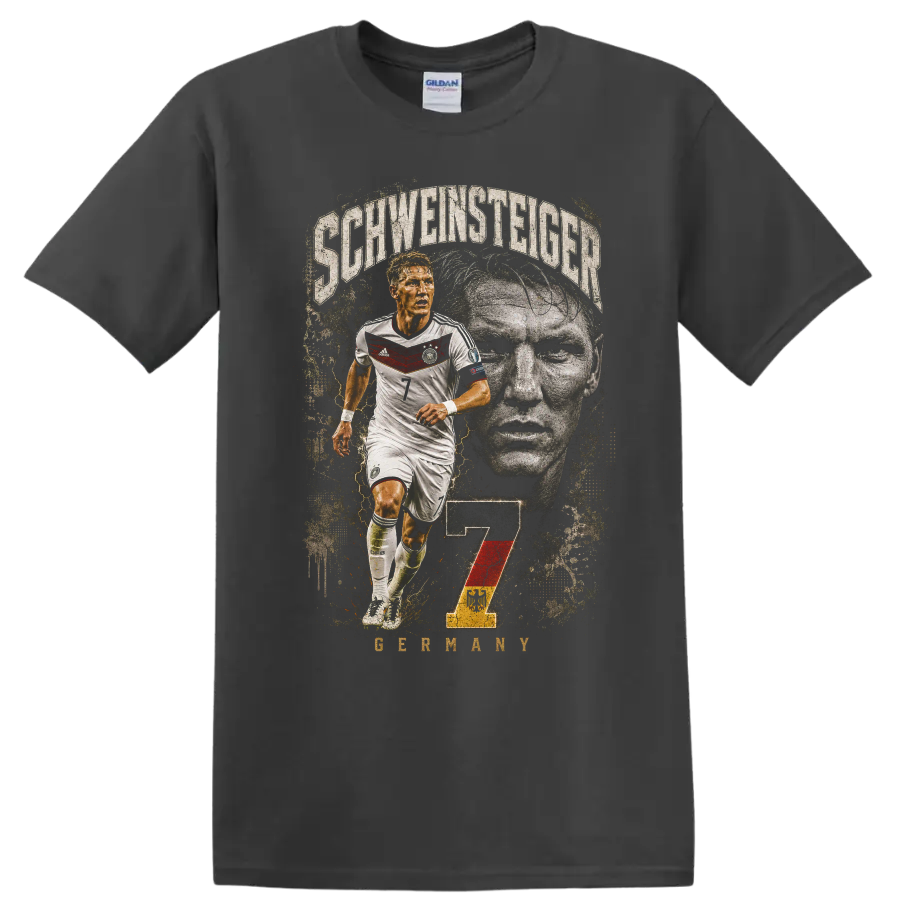 Bastian Schweinsteiger Germany soccer action portrait with number 7 on a Charcoal T Shirt