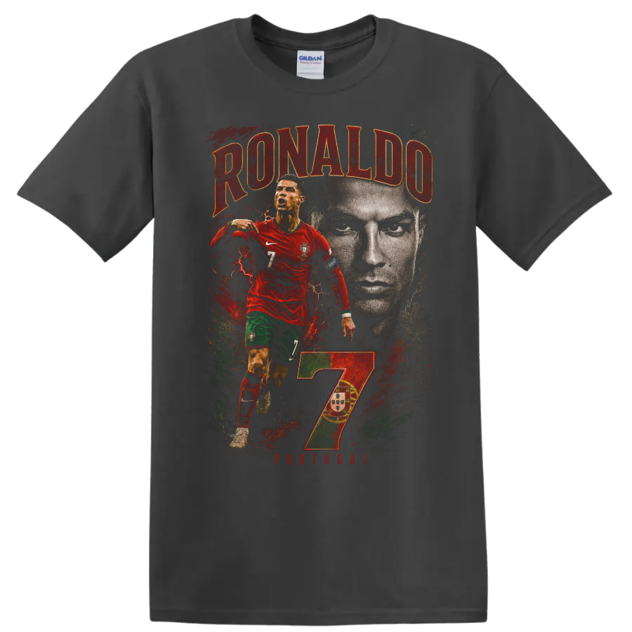 Cristiano Ronaldo Portugal soccer collage with RONALDO and number 7 on a Charcoal T Shirt