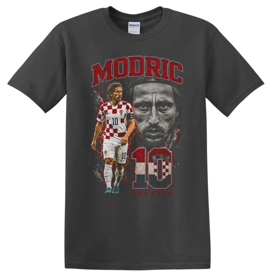Luka Modric Croatia soccer portrait graphic with MODRIC and number 10 on a Charcoal T Shirt
