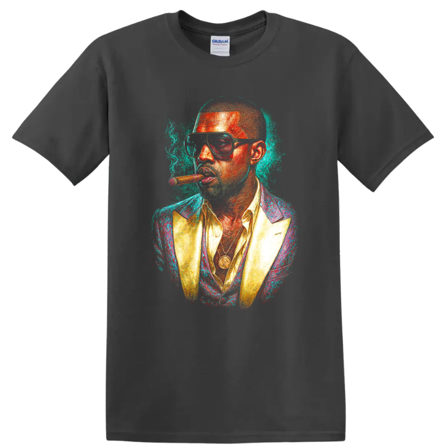 Stylized colorful portrait of Pitbull wearing glasses and a suit on a Charcoal T Shirt
