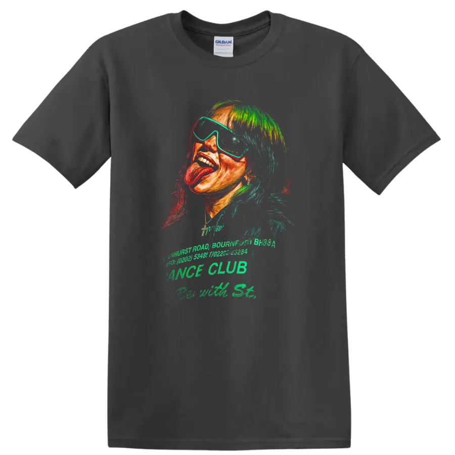 Billie Eilish neon pop art portrait fan-art graphic print on a Charcoal T Shirt