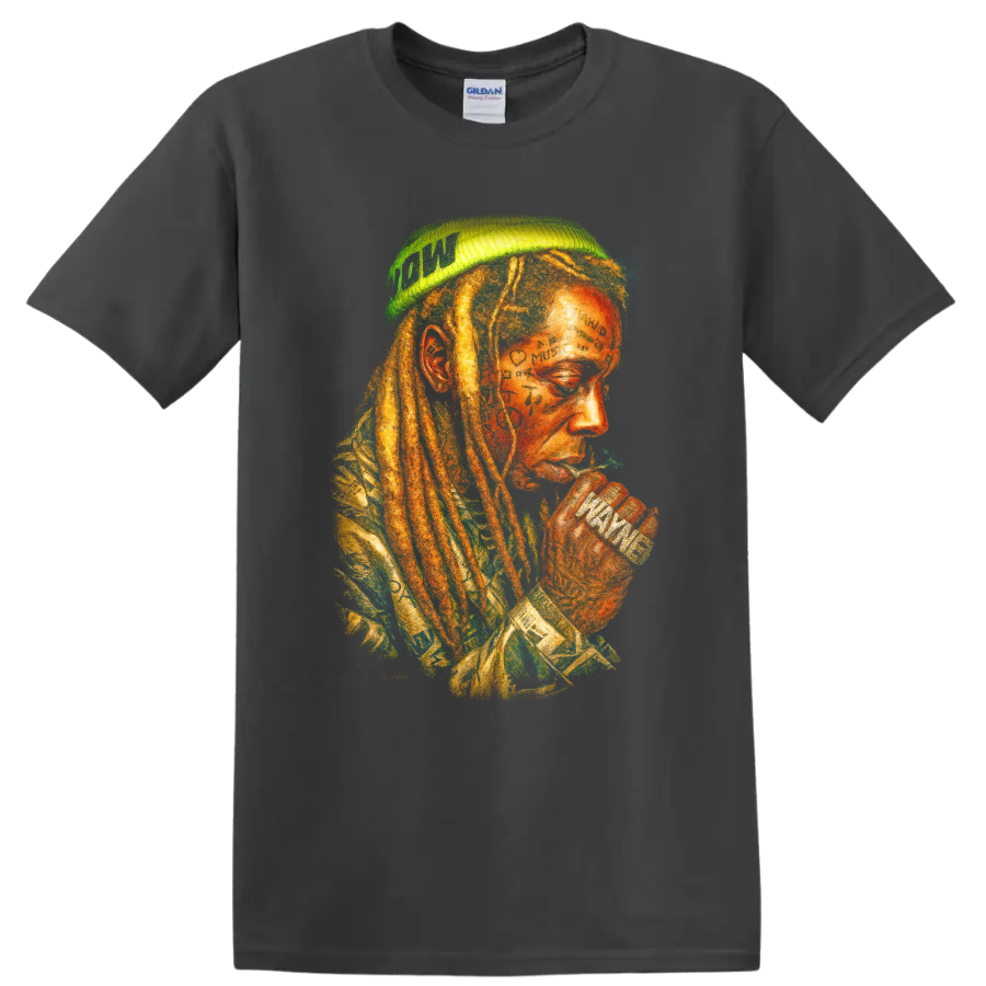 Lil Wayne abstract watercolor hip-hop portrait fan art on a Charcoal T Shirt