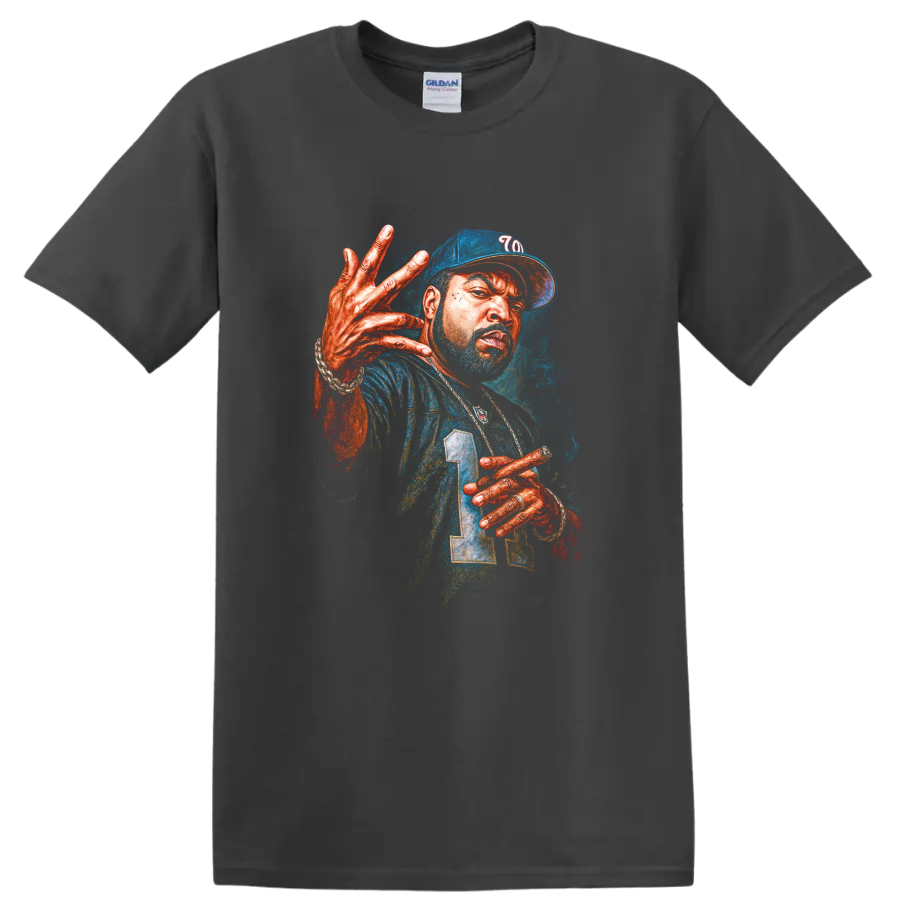 The Notorious B.I.G. Big Poppa ’23 colorful hip-hop portrait artwork on a Charcoal T Shirt