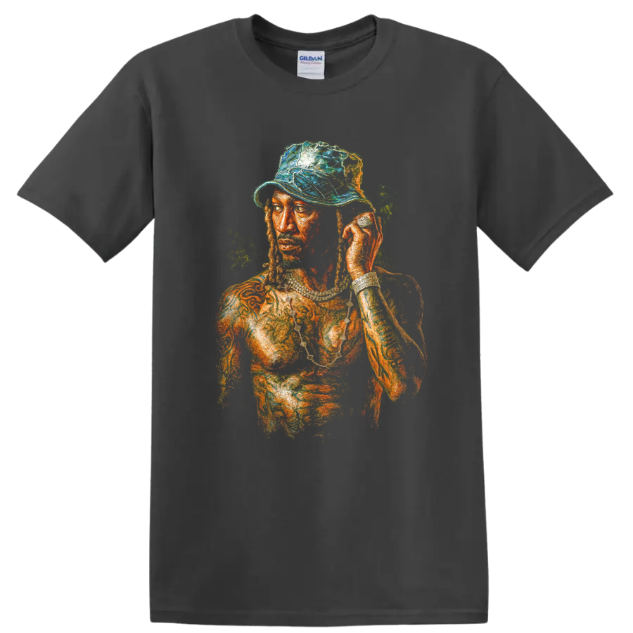 Future Monster mixtape portrait in vivid painted hip-hop artwork on a Charcoal T Shirt