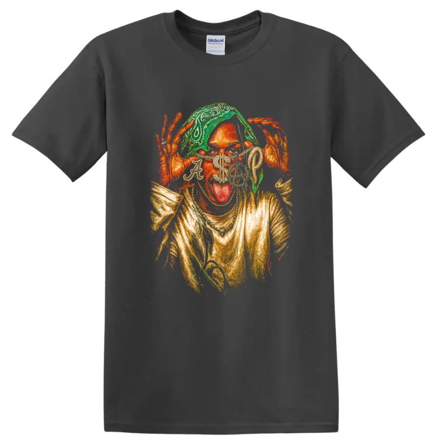 A$AP Rocky A$AP Mob psychedelic hip-hop portrait graphic on a Charcoal T Shirt