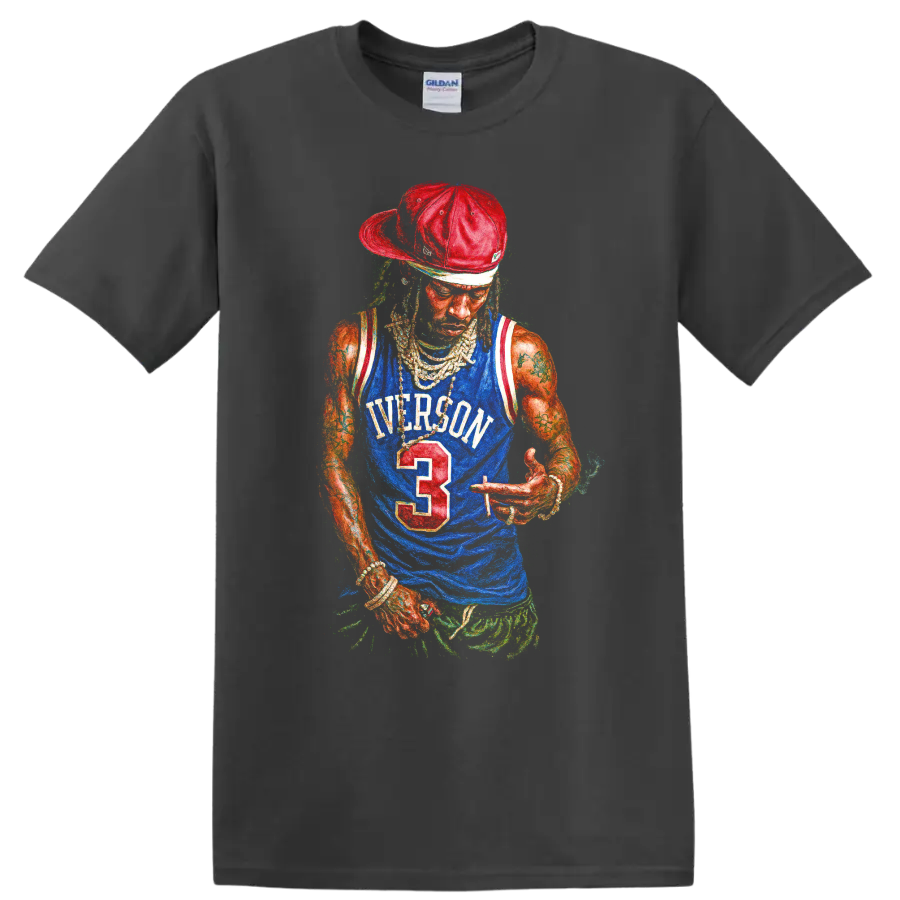 Playboi Carti Allen Iverson basketball jersey graphic print on a Charcoal T Shirt