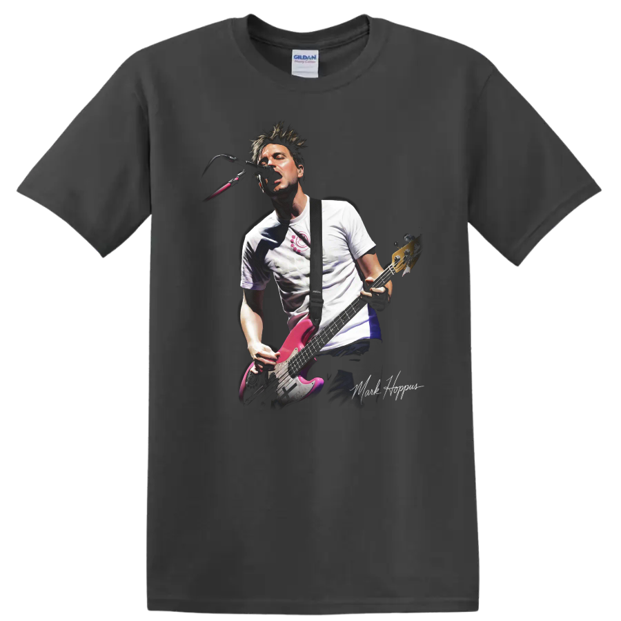 Mark Hoppus blink-182 pop-punk bassist performance graphic print on a Charcoal T Shirt