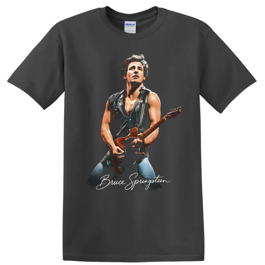 Bruce Springsteen pop-art guitar portrait on a Charcoal T Shirt